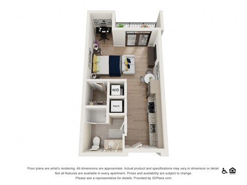 Floor plan for studio, 1 bath, 480 sqft